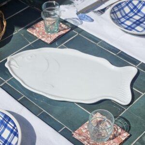 Plat de présentation forme poisson en porcelaine blanche "Barracuda"