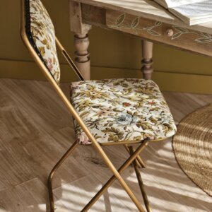Chaise pliante vintage Lafuma « Chantazur » – métal doré & tissu floral d’origine