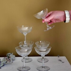 Ensemble de 6 verres à champagne en cristal de Baccarat – Modèle Nancy (avant 1936)