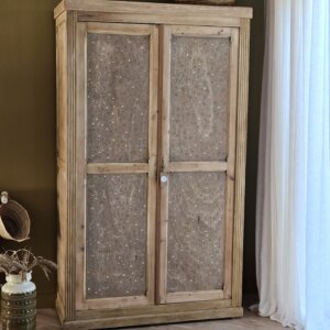 Armoire parisienne bois brut et motif peint main - Pièce unique rénovée | LIVIA