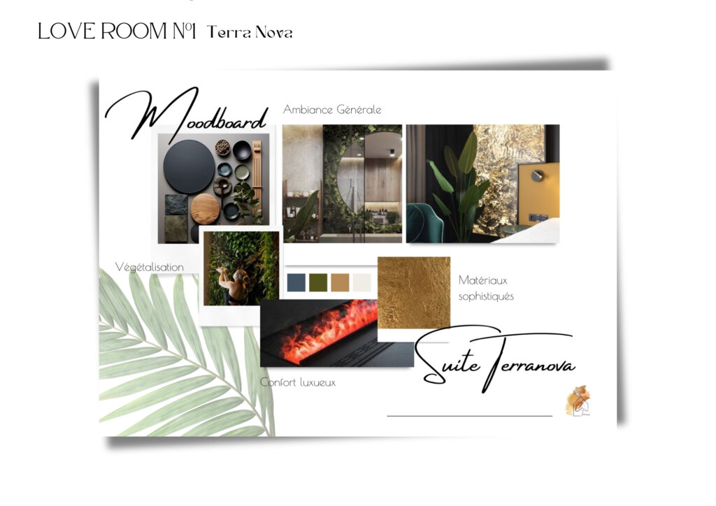 espace détente & cheminée Une suite spacieuse et chaleureuse sublimée par une cheminée à vapeur d’eau et un SPA aromathérapie, dans un décor associant matières texturées et lumière douce. Révélation – décoratrice d’intérieur Saint-Clair-du-Rhône.