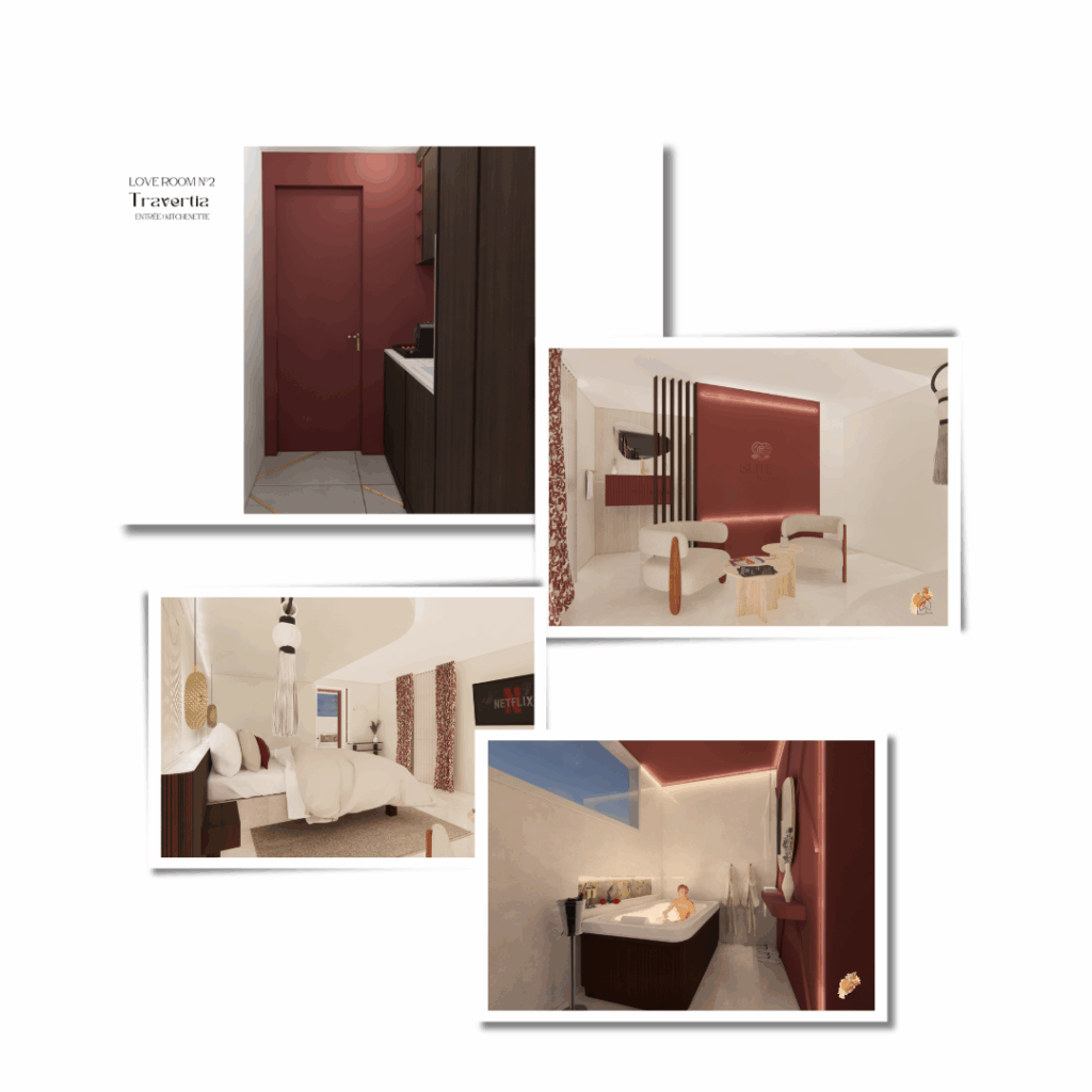 Suite haut de gamme imaginée autour du végétal et de la pierre, avec un SPA aromathérapie, des végétaux stabilisés et une ambiance apaisante inspirée du Pilat.