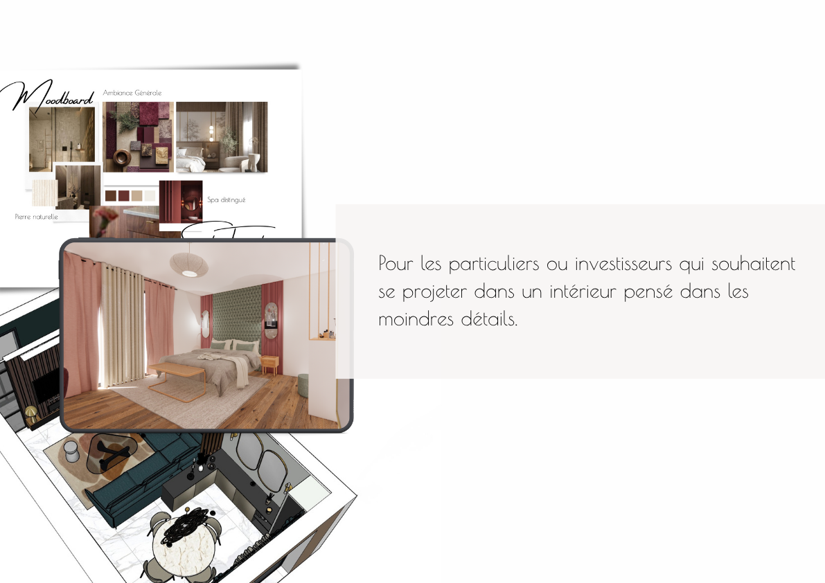 Rendu 3D d’un intérieur repensé pour la location courte durée ou Airbnb