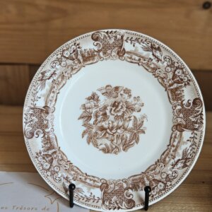 Assiettes à dessert vintage Longchamp Rivanel – décor champêtre moka – Lot de 4 – D19 cm