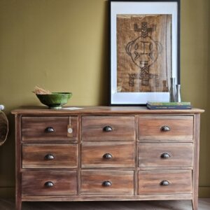 Buffet/Enfilade vintage rénové à tiroirs poignées coquilles – “LÉON”