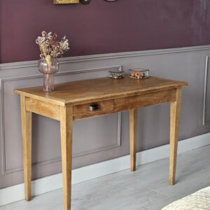 Bureau ancien châtaignier à poignée coquille rénové | FERNAND